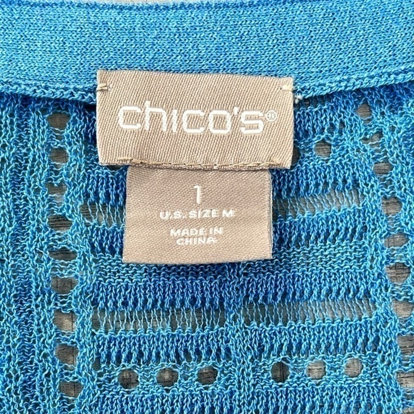 Chico’s Women’s Tie-Front Pointelle Stitch Cardigan Sweater Blue Sz 1/Medum NWOT - Picture 4 of 11